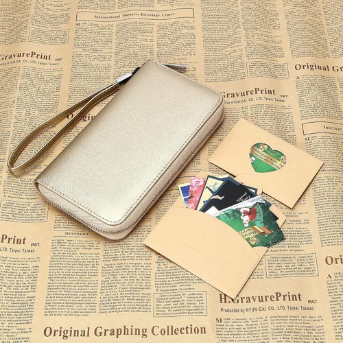 Vista 8 de OIDERY Cartera para tarjetas de crédito de gran capacidad para mujer, bloqueo RFID con correa extraíble