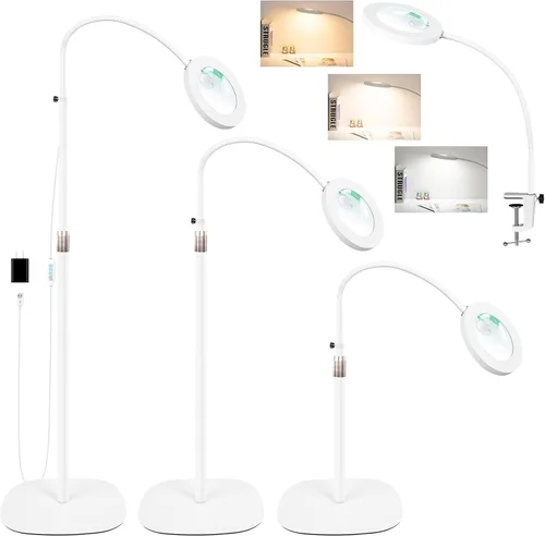 Vista 10 de Lámpara de lupa de 12 aumentos con luz y soporte, lámpara de pie LED de aumento de NUEYiO con atenuación sin escalones de 3 colores, lámpara de lupa