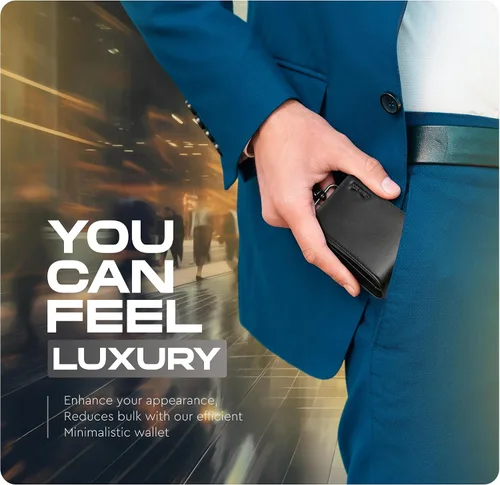 Vista 7 de Cartera para hombre Cartera delgada de piel auténtica con RFID Regalo para hombres empaquetado en elegante caja de regalo