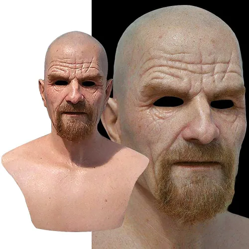 Vista 2 de EAGSTRIKY Máscara de anciano realista de látex aterrador, máscara de anciano de cabeza completa, máscara humana para fiesta y cosplay para adultos