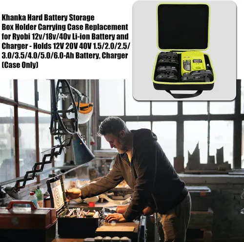 Vista 9 de khanka Estuche rígido para batería y cargador Ryobi 12v/18v/40v+unidad de compresión Ryobi 18 voltios ONE