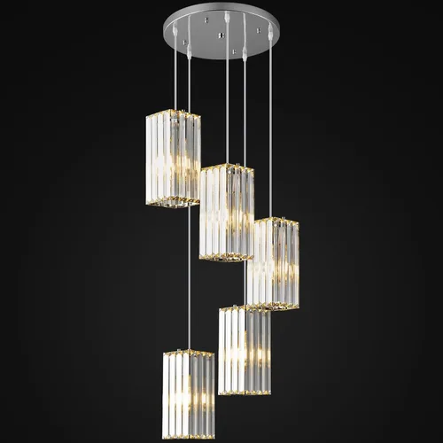 Vista 22 de Lámpara colgante moderna cromada rectangular de iluminación colgante mini candelabros de cristal, lámpara colgante ajustable para cocina, isla