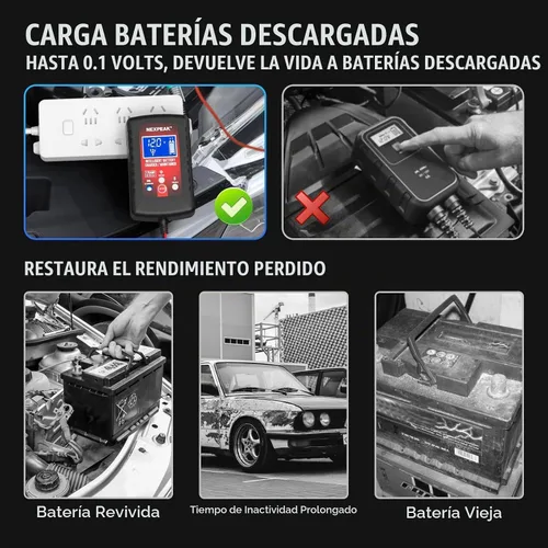 Vista 3 de Paquete de 3 cargadores de batería de coche de 1,75 A, cargador inteligente Cargador de batería totalmente automático de 6 V/12 V, pantalla LCD