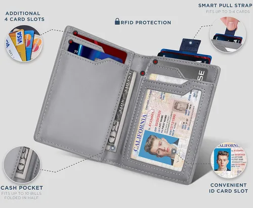 Vista 4 de SERMAN BRANDS - Billeteras para hombre, piel delgada, con bloqueo RFID, bolsillo frontal, plegable, para viajes, delgadas