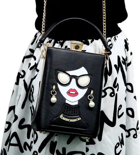 Vista 6 de KUANG! Women Novelty Lady Face Shoulder Bags Funky PU Leather Top Handle Satchel Handbags Clutch Purse for Women