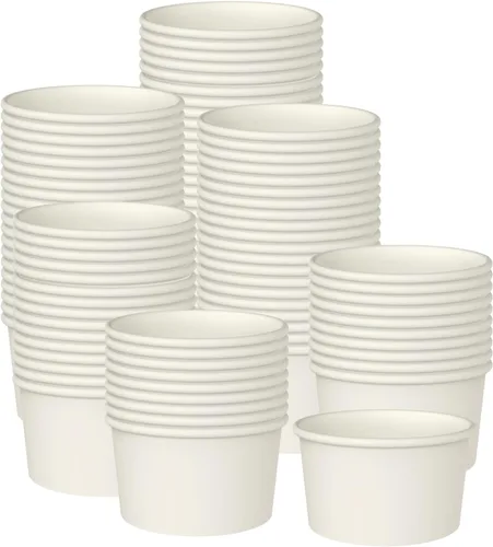 Vista 8 de 100 Pcs 4 Ounce Paper Ice Cream Cups Disposable Dessert Bowls White