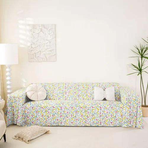 Vista 21 de Erosebridal Funda de sofá floral de 71 x 91 pulgadas, diseño de loto, antideslizante, acuarelas, diseño de hojas de flores azules, con pintura