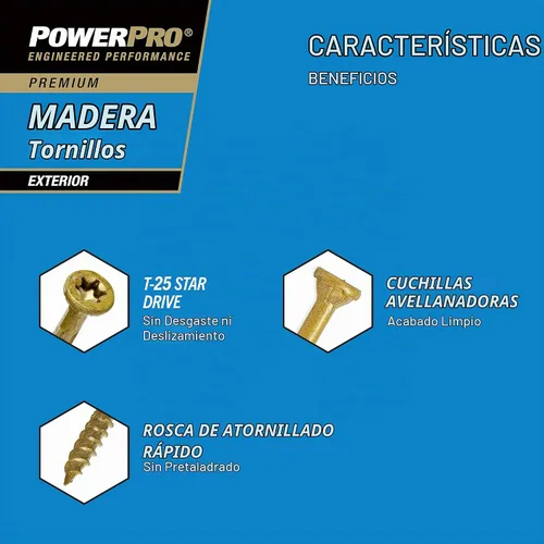 Vista 2 de Power Pro Tornillos de madera para exteriores de alta calidad, tornillos de cubierta multiusos #8 x 1-1/4 pulgadas para proyectos al aire libre