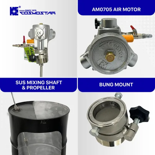 Vista 5 de COSMOSTAR Agitador neumático de 55 galones 1/8HP Bung Mount Tanque Mezclador de tambor Mezclador neumático de soporte, soporte de máquina