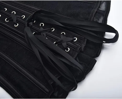 Vista 5 de Conjunto de ropa interior con corsé para mujer, sexy moldeadora de encaje deshuesado con aros para mujer (negro, S)