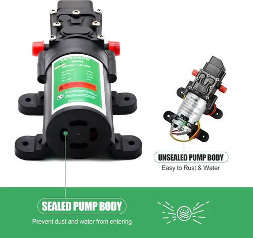 Vista 7 de LONGRUN Bomba de agua de 12 V con interruptor de presión ajustable, bomba de agua dulce autocebante de 0.8 GPM 65PSI para RV, cámper, barco marino
