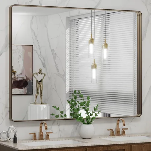 Vista 46 de LOAAO 20x16 Pulgadas Espejo de Baño con Marco de Metal Negro para Pared, Espejo de Tocador de Baño de Estilo Granja, Espejo Grande Rectangular