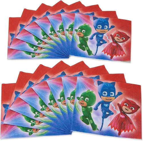 Vista 3 de PJ Masks - Servilletas de almuerzo, 6.5 x 6.5 pulgadas (paquete de 16), diseño audaz y ecológico, perfectas para fiestas y eventos infantiles