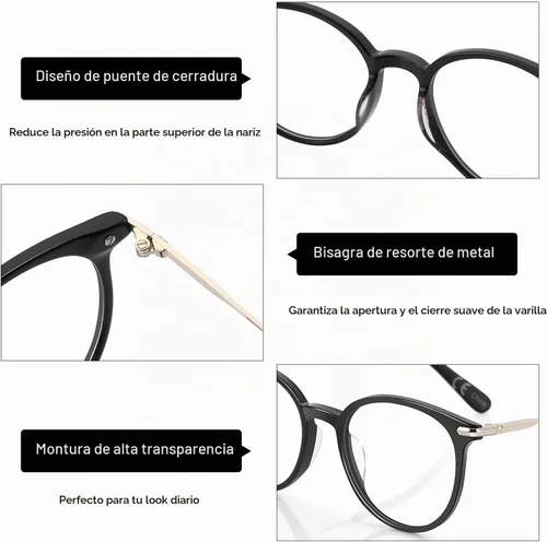 Vista 4 de ZENOTTIC Gafas ópticas redondas con marco transparente, lentes transparentes, lentes sin receta para mujer Negro