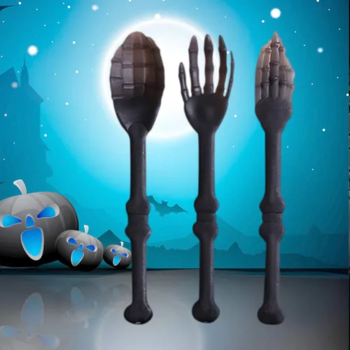 Vista 6 de NUOBESTY Juego de vajilla de Halloween, 3 piezas de calavera, tenedores, cucharas, cubiertos decorativos para fiesta, cocina, comedor, bar