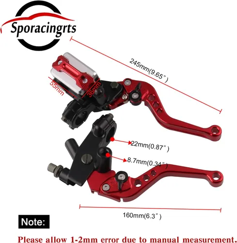 Vista 2 de Sporacingrts - 1 par de palancas de freno y embrague de manubrio de motocicleta de 7/8 pulgadas (2.22 cm) con cilindro maestro y depósito