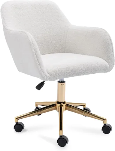 Vista 10 de FOXHUNTER Silla de tocador con respaldo ergonómico y ruedas, silla giratoria de 360°, silla de oficina en casa de altura ajustable para sala de Negro