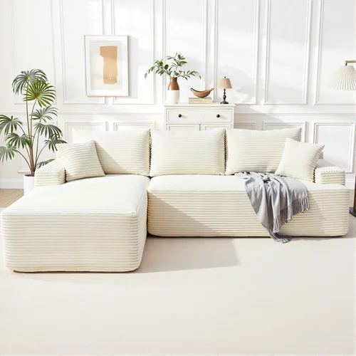 Vista 41 de Sofá modular Cloud de 108 pulgadas, moderno sofá deshuesado con otomana móvil, sofá modular de asiento profundo, sofás esquineros de pana para sala