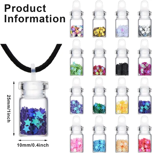 Vista 2 de Pixie - Collares de confeti, botellas de polvo, mini botella de vidrio, tarro de cristal con purpurina para cumpleaños de hadas, fiestas