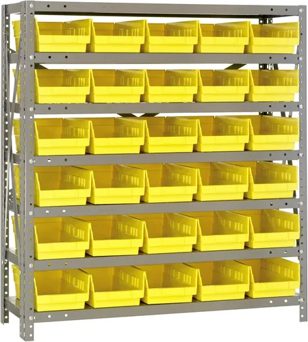 Vista 177 de Quantum QSBU-245BK Heavy Duty Shelving Unit with (7) Shelves and (24) QUS245 Black Bins for Garage Warehouse Storage Distribution 400 lb Load