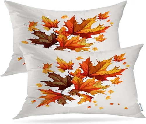 Vista 79 de Batmerry Autumn Maple Leaves Throw Pillow Covers, red Fall Orange Leaves Decorative Pillow Covers Digital Printing Blended for Couch Sofa Bed