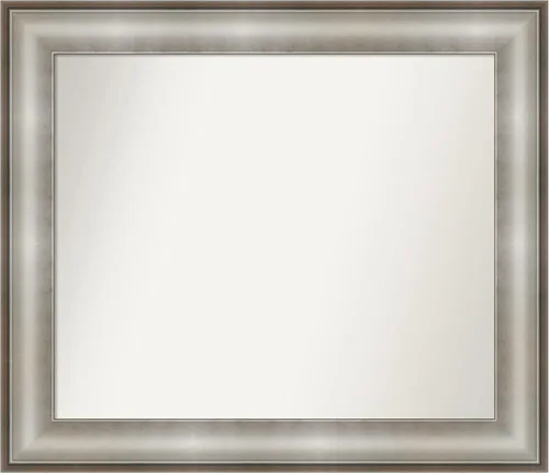 Vista 155 de Amanti Art Espejo de baño plateado para sobre el fregadero, 28 x 37 pulgadas, elegante espejo rectangular de peltre cepillado, marco de madera