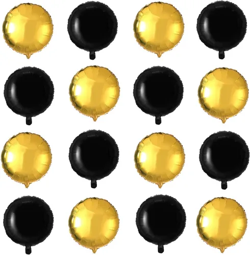 Vista 2 de Globos redondos de Mylar de aluminio dorado y negro, 20 globos metálicos de fiesta de 18 pulgadas para baby shower, graduación, decoración de fiesta