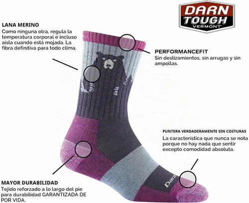 Vista 4 de Darn Tough Bear Town Micro Crew - Calcetines ligeros con cojín para mujer (estilo 1970) - Agua