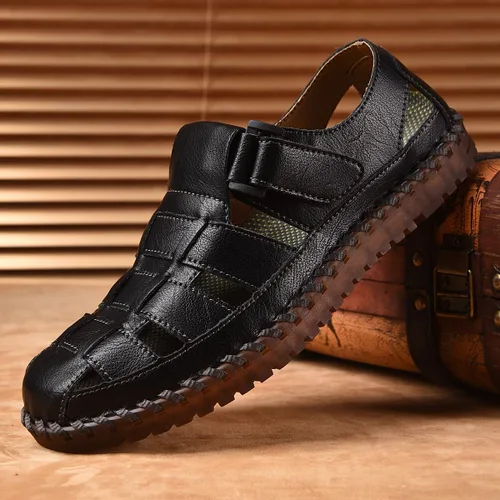 Vista 8 de Shaire Sandalias de hombre Zapatos de playa con punta cerrada de cuero al aire libre 99008negro
