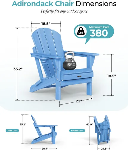 Vista 2 de Ciokea Silla Adirondack plegable con textura de madera, silla Adirondack para patio, resistente a la intemperie, silla de plástico para hoguera