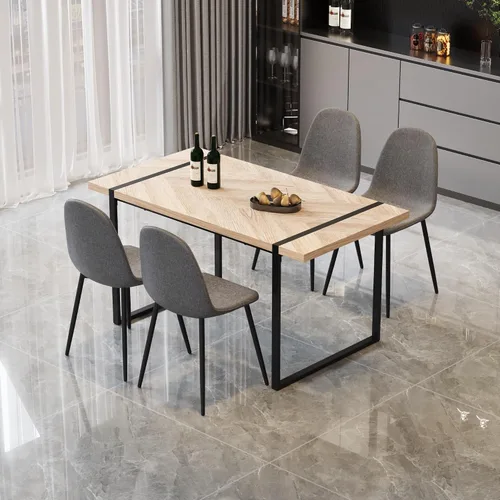Vista 12 de Juego de mesa de comedor moderno para 4, juego de mesa y sillas de cocina de madera, juego de mesa de comedor de 5 piezas con 1 mesa de MDF y 4