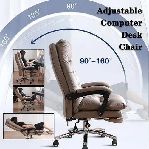 Vista 5 de Silla ejecutiva, silla de escritorio comercial, silla de oficina de piel de vacuno duradera, silla de oficina de piel de vacuno ajustable y cómoda