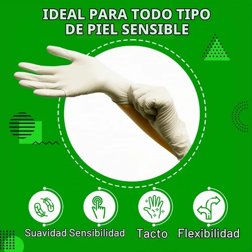 Vista 4 de Green Direct Guantes desechables de látex, sin polvo, caja de 100 unidades Blanco sucio