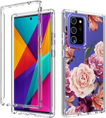 Vista 6 de Funda para Galaxy Note 20 Ultra 5G SM-N986U con protector de pantalla de vidrio templado, cuerpo completo transparente con protección floral funda