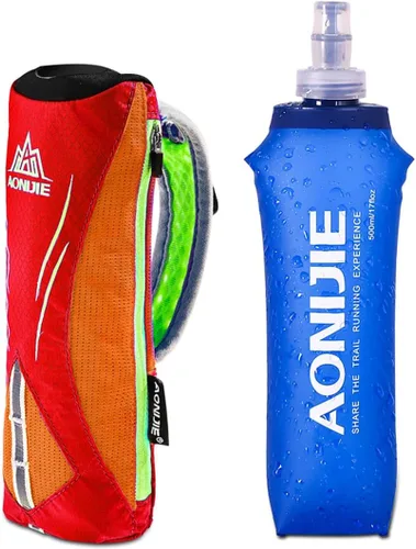 Vista 11 de AWKSPORTS Handheld Soft Water Bottle Collapsible for Running, Hand Strap Hydration Pack with 450ml Handheld Soft Flask Water Bottle (A1#Black)