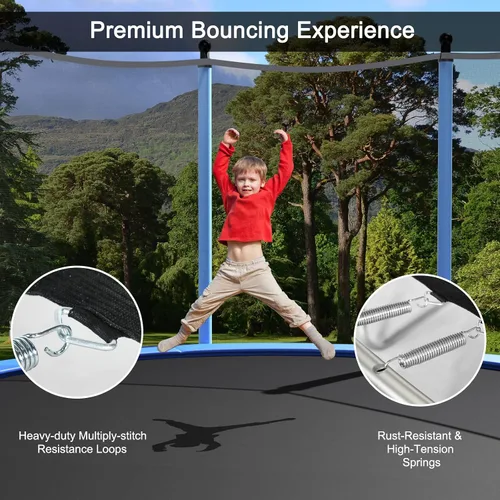 Vista 5 de Giantex Trampolín para niños y adultos, aprobado por ASTM 8, 10, 12, 14, 15, 16 pies, trampolín grande con escalera, tubos de acero de grosor