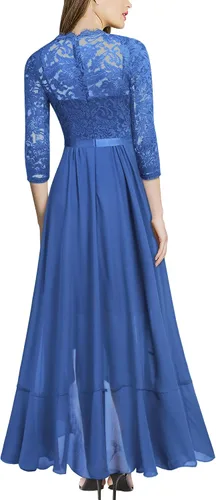 Vista 2 de Vestido largo de dama de honor con vuelos de encaje y cuello en V para mujer de MIUSOL