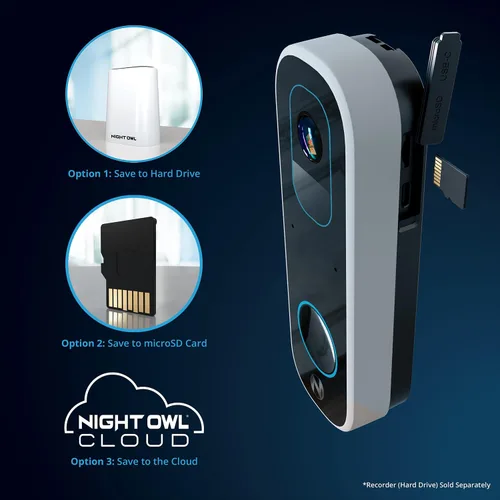 Vista 4 de Night Owl Timbre de video inteligente de doble alimentación Wi-Fi con batería 2K - Negro