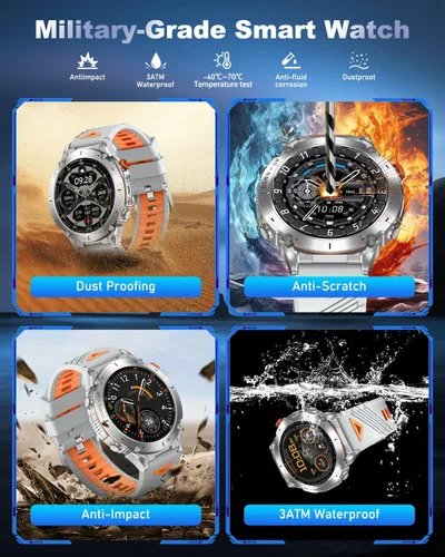 Vista 8 de GPS Military Smart Watch for Men with Bluetooth Call, 1.43" AMOLED Waterproof Fitness Tracker with Heart Rate/Sleep Monitor/Flashlight, 170+ Sports