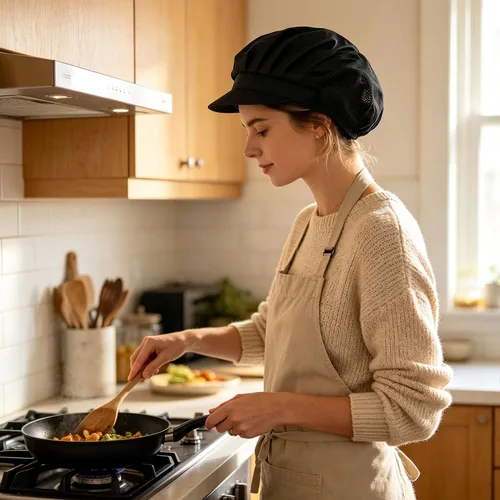Vista 3 de Paquete de 4 u 8 gorros de chef para cocina, gorra de chef ajustable para servicio de alimentos, redes para el cabello, reutilizables, lavables