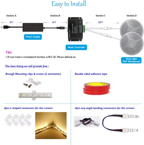 Vista 2 de 10 pies, 20 pies, 50 pies, 100 pies, 120 pies, 150 pies, 160 pies, 180 pies, 200 pies, 12 V, 60 LEDs/M IP65 impermeable, RGB SMD 5050 LED, flexible