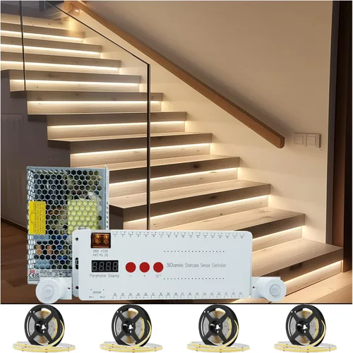 Vista 7 de Luces de Escalera con Sensor de Movimiento para Interiores, Luces LED Inteligentes para Escalones de Interior, 16 Escaleras de 40 Pulgadas