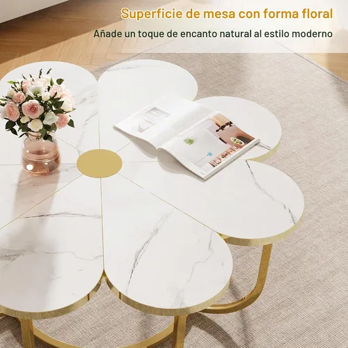 Vista 6 de Tribesigns Mesa de centro blanca y dorada con tapa de mármol sintético