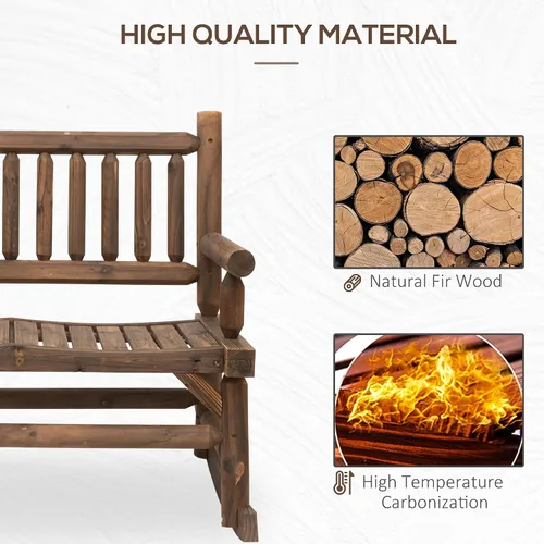 Vista 6 de Outsunny Mecedora de madera para 2 personas con diseño de tronco, sofá de dos plazas resistente con asientos curvos anchos para patio, patio
