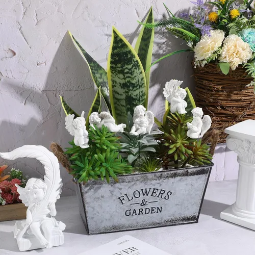 Vista 9 de Toyvian Estacas decorativas de jardín de ángeles, 5 piezas, resina en miniatura, estatua de ángel de Júpiter, escultura pequeña estatua