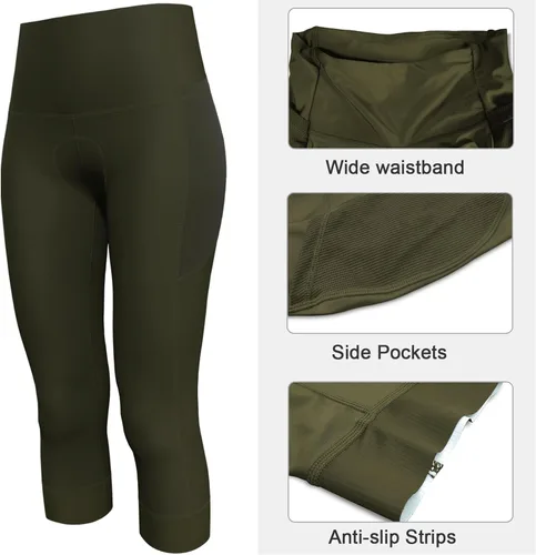 Vista 3 de Lo.gas Pantalones cortos de ciclismo acolchados para mujer, 34, con relleno, cintura alta, 3 bolsillos, capris de gel UPF 50+