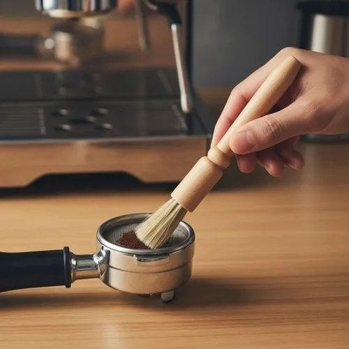 Vista 6 de 2 piezas de cepillo de limpieza para molinillo de café, mango de madera y cerdas naturales, cepillo de espresso para polvo de madera, accesorios