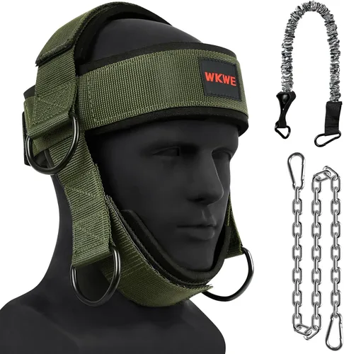 Vista 8 de Arnés de cuello para aumentar la fuerza del núcleo del cuello - Ejercitador de cuello con cadena de acero resistente de 30 pulgadas para levantar