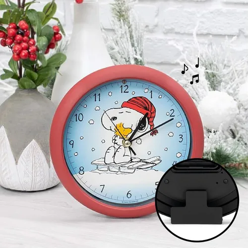 Vista 6 de Mark Feldstein, Snoopy de Peanuts en trineo Reloj de sonido navideño, rojo, 20,3 cm
