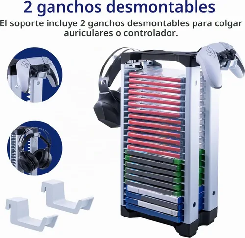Vista 3 de Mcbazel Torre de soporte de almacenamiento de videojuegos para PS5/PS4/NS Switch/Switch2/Xbox, almacenamiento de disco de videojuegos y controlador